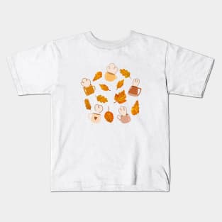 Autumn vibes, mugs and leaves Kids T-Shirt